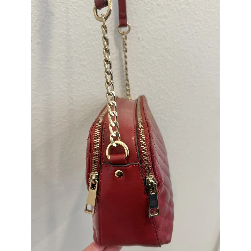 ALDO Small Red Chevron Quilted Crossbody Purse Bag Gold Accents + Tassel